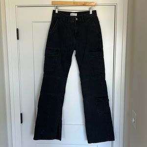 Zara Black Mid Rise Cargo Denim Pants